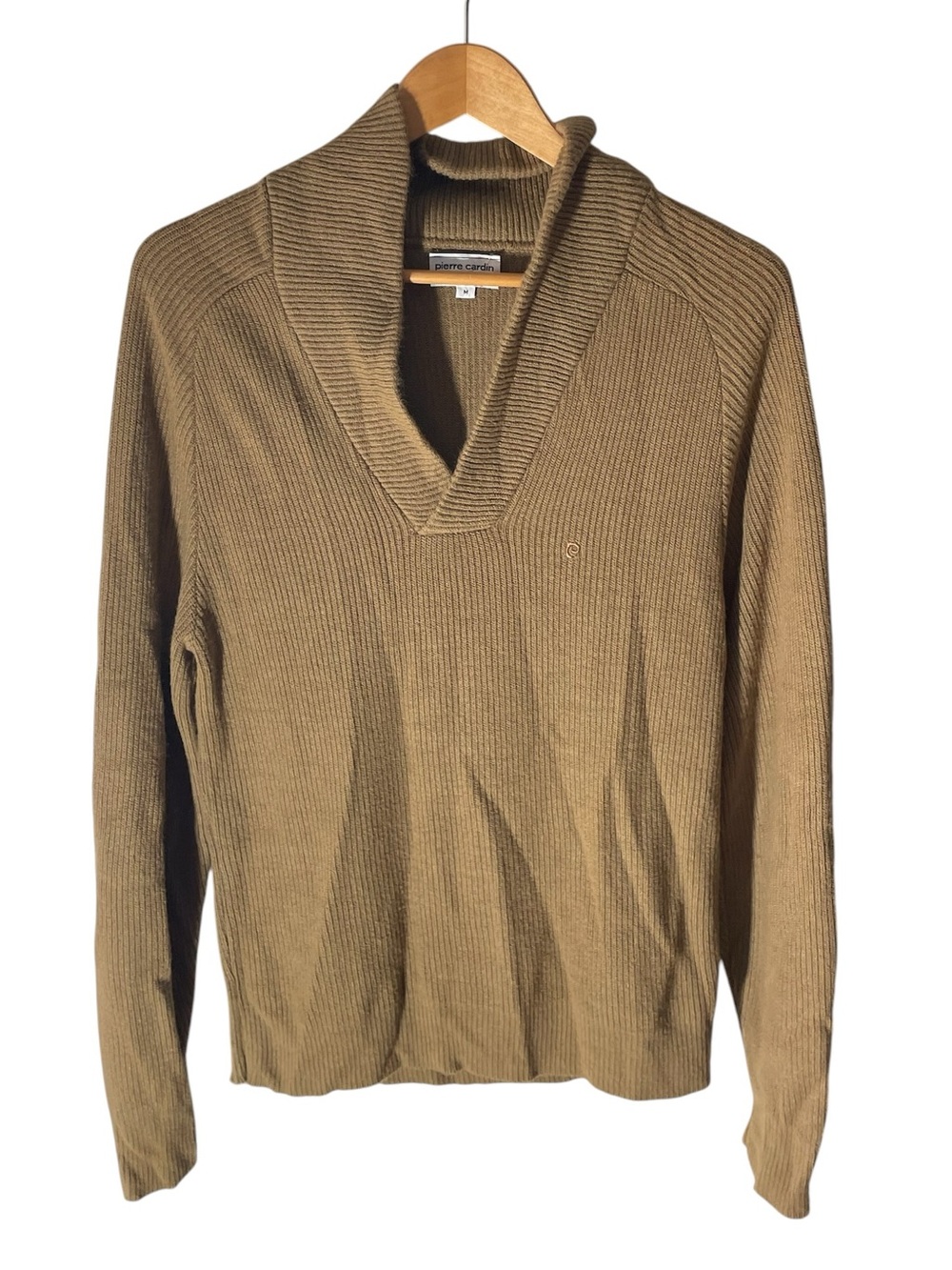Z9- Pierre Cardin Men's Medium Camel Ribbed Turtleneck Sweater